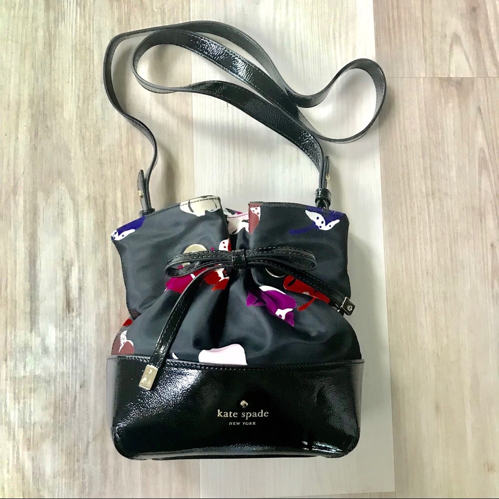 Kate Spade Black Floral Satin Bucket Shoulder Bag - Picture 5 of 5
